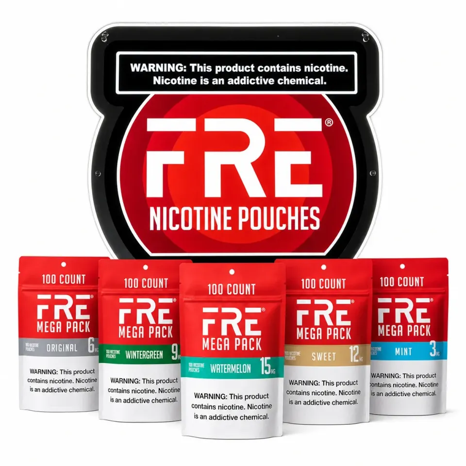 Fre Mega Pack + LED Sign Bundle sachets de nicotine
